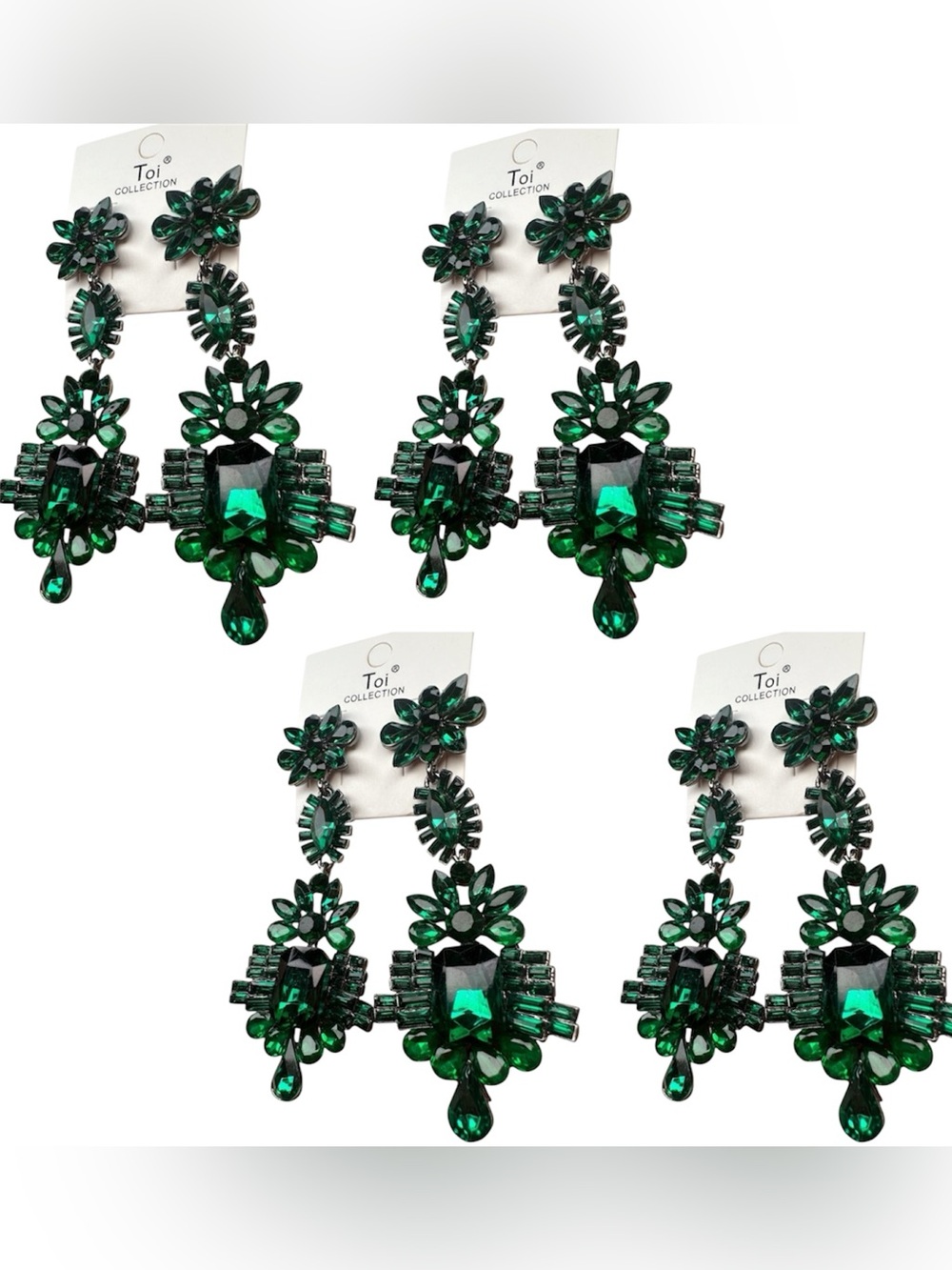 4 Pack Emerald Rhinestone Wedding Floral Vintage Style Chandelier Earrings